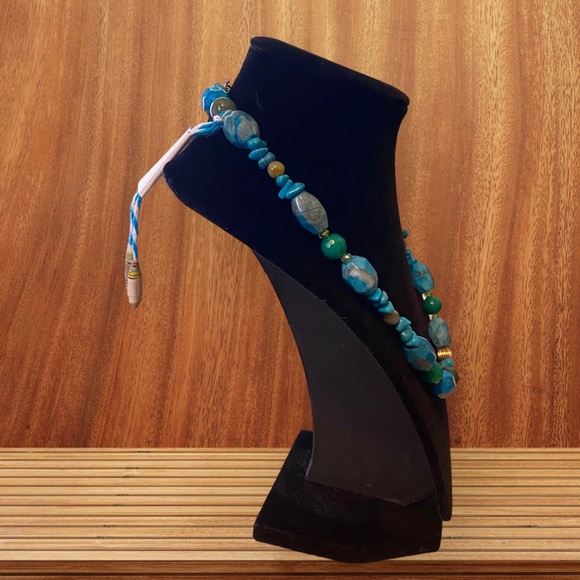 New Natural Turquoise, Pure Gold, & Jade Handmade Necklace Blue Gold Green NWT - Picture 13 of 15